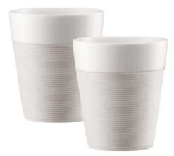 Tasses BODUM - Bistro En Porcelaine Avec Bande Silicone Blanche 2x30cl