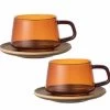 Lot De 2 Tasses + Sous Tasses - KINTO - 27 Cl Ambre 2 Lot De 2 Tasses + Sous Tasses - KINTO - 27 Cl Ambre -Les Amateurs De Café mug sepia x2 1